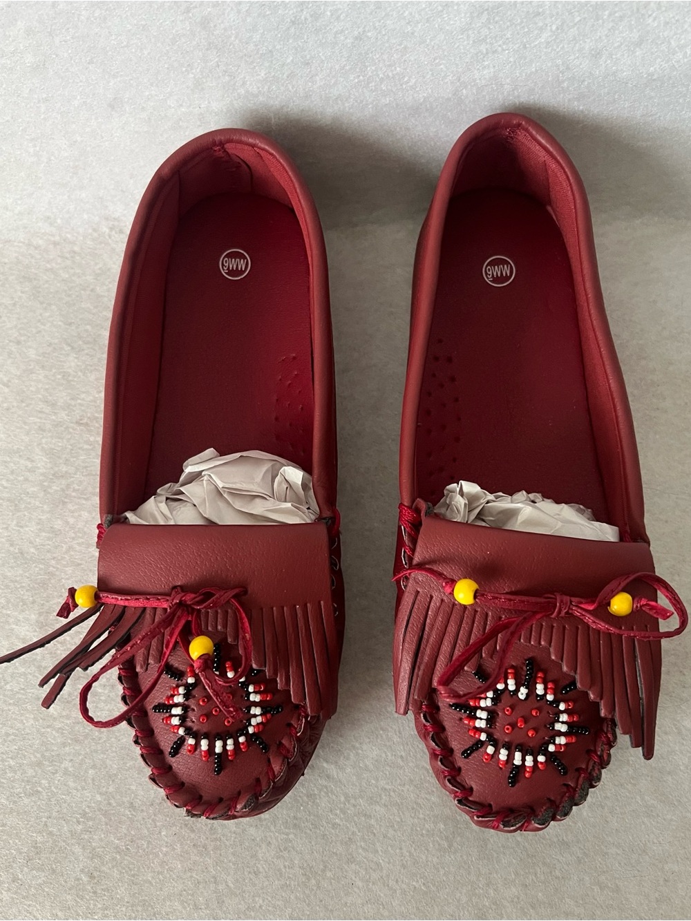 Women’s Red Beaded Fringe Moccasin Loafers